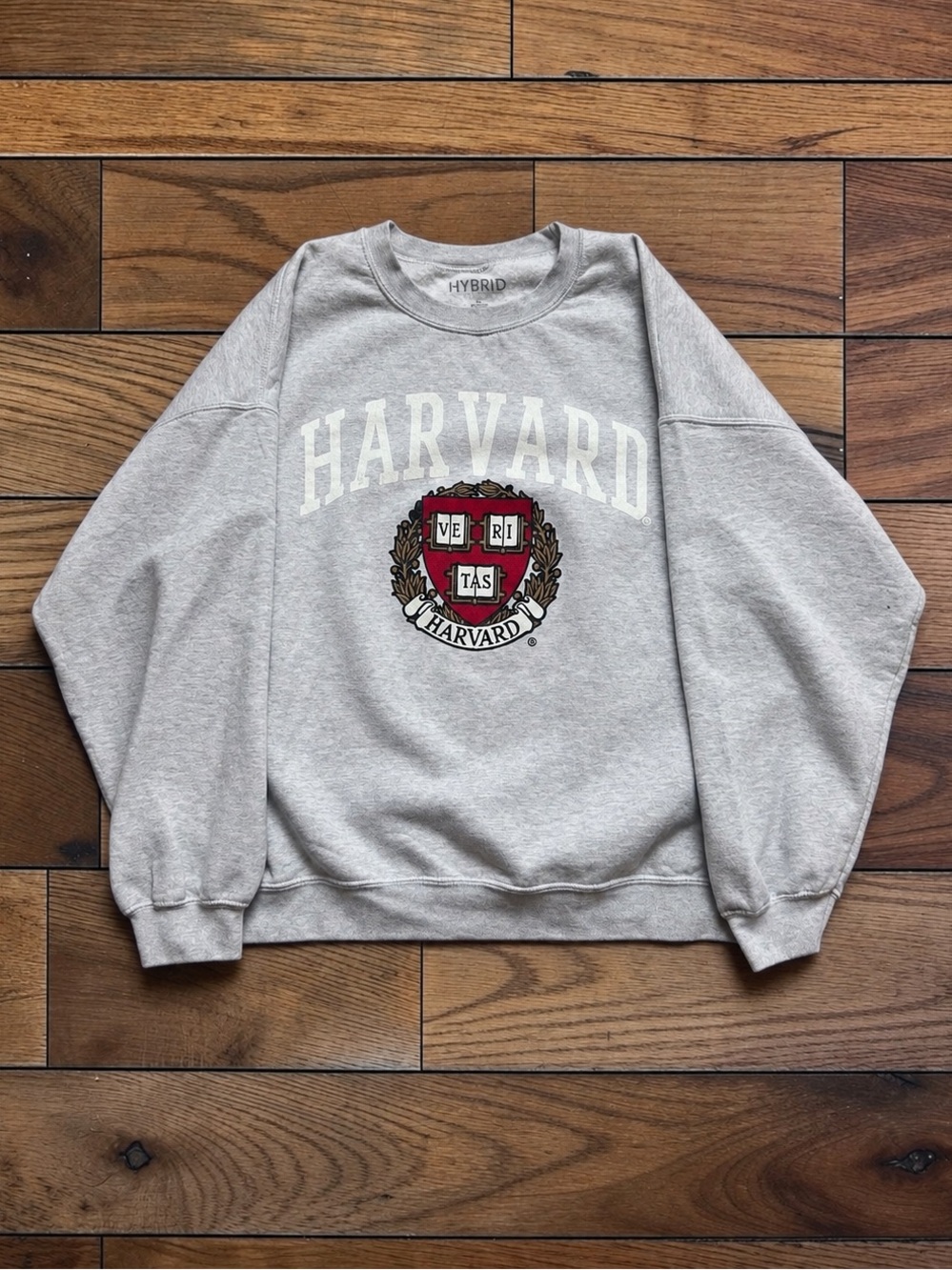 Harvard University Hybrid Apparel Gray Veritas Crest Crewneck Sweatshirt XL